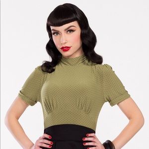 Elegant Olive Polka Dot Blouse